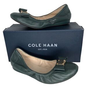 Cole Haan Tali Bow Dark Green Leather Ballet Flats